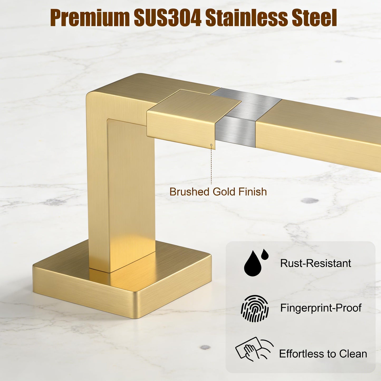 KOSEOO 5-Pieces Brushed Gold Bathroom Hardware Set, SUS 304 Stainless Steel 24.48 Inch Square Towel Bar Set with Towel Ring Robe Towel Hooks and Paper Towel Holder for Bathroom Wall Mounted