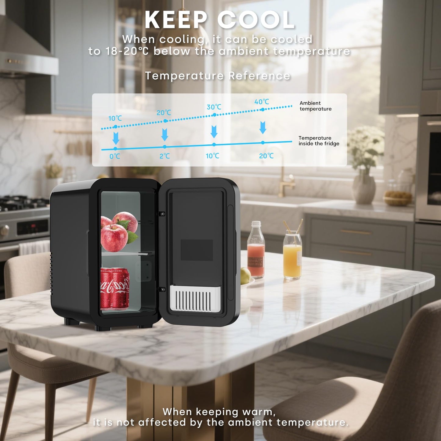 Enventor Mini Refrigerator, 6L/ 8 Can Compact Skincare Fridge AC+DC Power Cooler & Warmer Small Refrigerator for Bedroom, Skincare, Makeup, Cosmetics, Car, Office (Black)