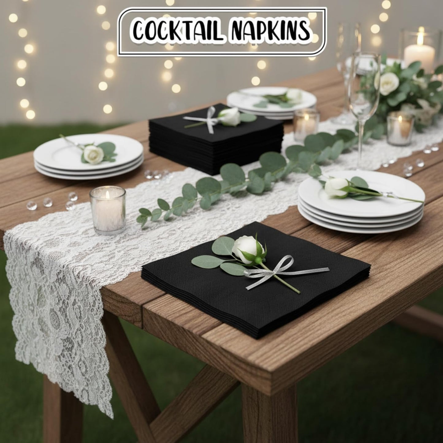 Henoyso Black 1000 Pack 2 Ply Cocktail Napkins Bulk Disposable Dinner Beverage Paper Napkins for Wedding Bar Party Birthday Cocktail Holiday Elegant Restaurant Event (Premium)