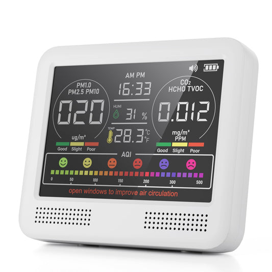 16-in-1 Air Quality Monitor Indoor, Portable Air Quality Tester for Home, Office, Formaldehyde Detector with Beep Alarm, AQI | PM1.0 | PM2.5 | PM10 | CO2 |Temp | HUM | Time, Voc Tester (Bright White)