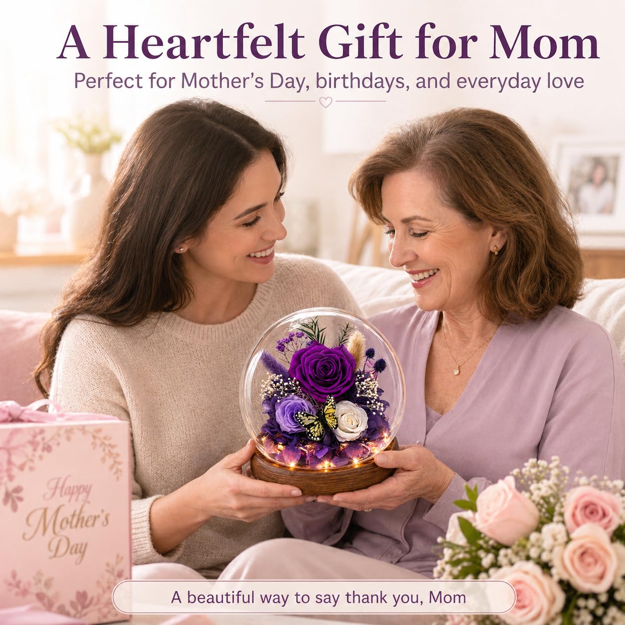 Purple Rose Birthday Gifts for Women | Forever Rose Graduation Gift for Her | Gift for Mom Grandma Sister Daughter Wife Birthday | Fresh Flowers for Delivery Prime Real Flowers in Glass Dome