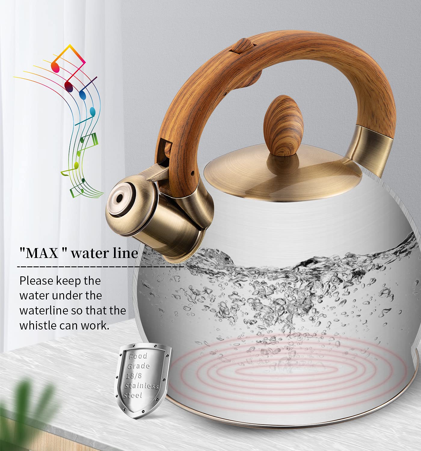 VICALINA Tea Kettle & Tea Pot, 2.64 Quart Food Grade Stainless Steel Induction Whistling Tea Kettle for Stove Top Home Daily Use Teapot with Cool Touch Ergonomic Handle Polished Black