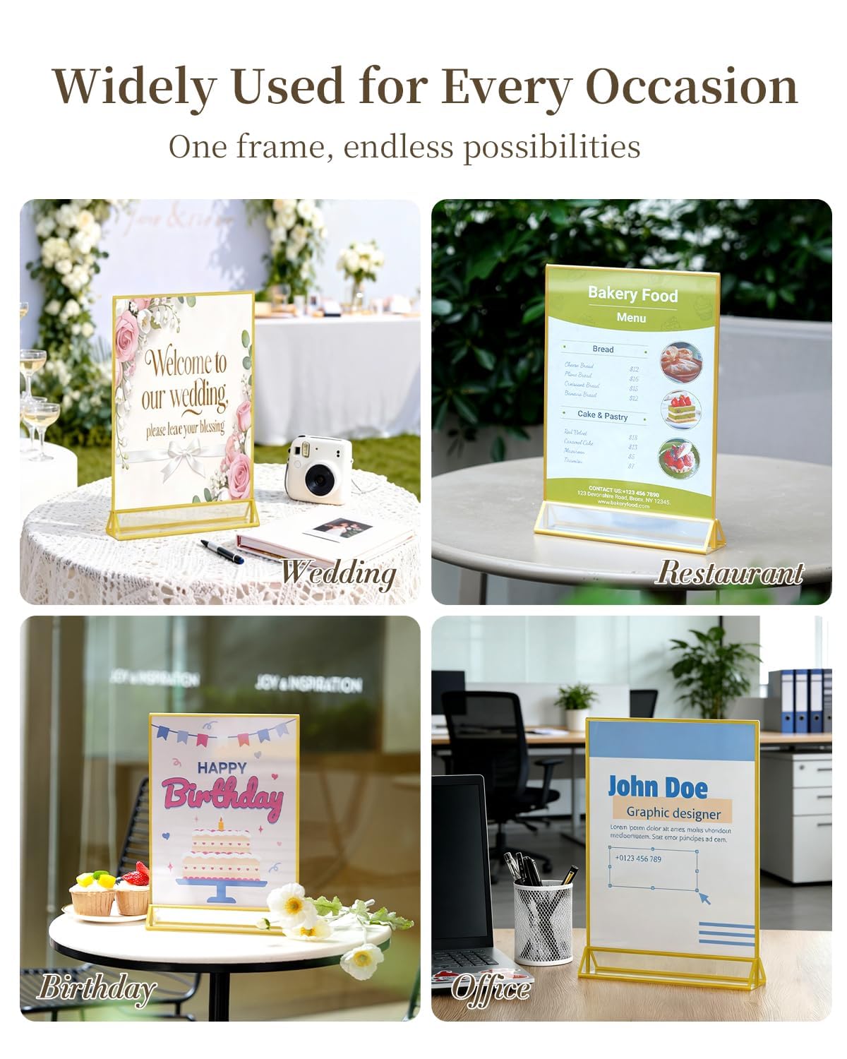Dynta Acrylic Sign Holder 8.5x11 8pck Clear Table Display Stands Double Sided Table Sign Holders, Menu Holder for Wedding, Party, Office, Store, Home Use (Gold Frame)