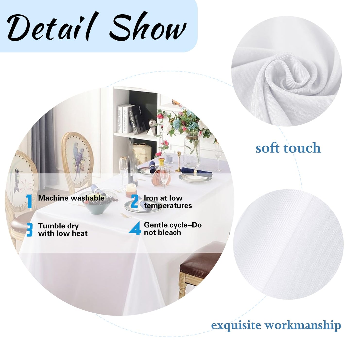 FINDYOU 12 Pack White Table Cloth Rectangle Table 60 x 102 Inch Tablecloths for 6 Foot Rectangle Tables. Stain and Winkle Resistant Polyester Washable White Cloths for Parties