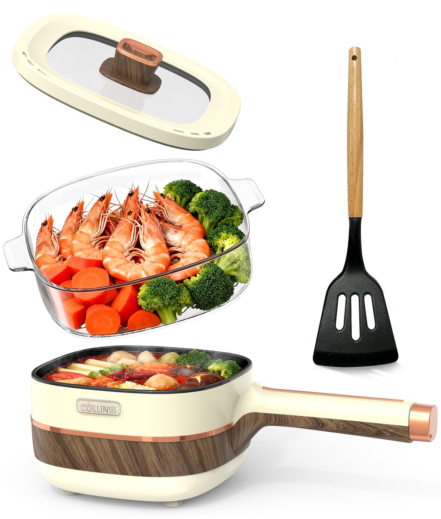 Cullinsss Hot Pot Electric for Cooking 2.5L Non-Stick Portable Cooker Frying Sauté Pan for Ramen Soup Oatmeal Steak Dorm Room Travel Lazy Pot with Power Adjustment