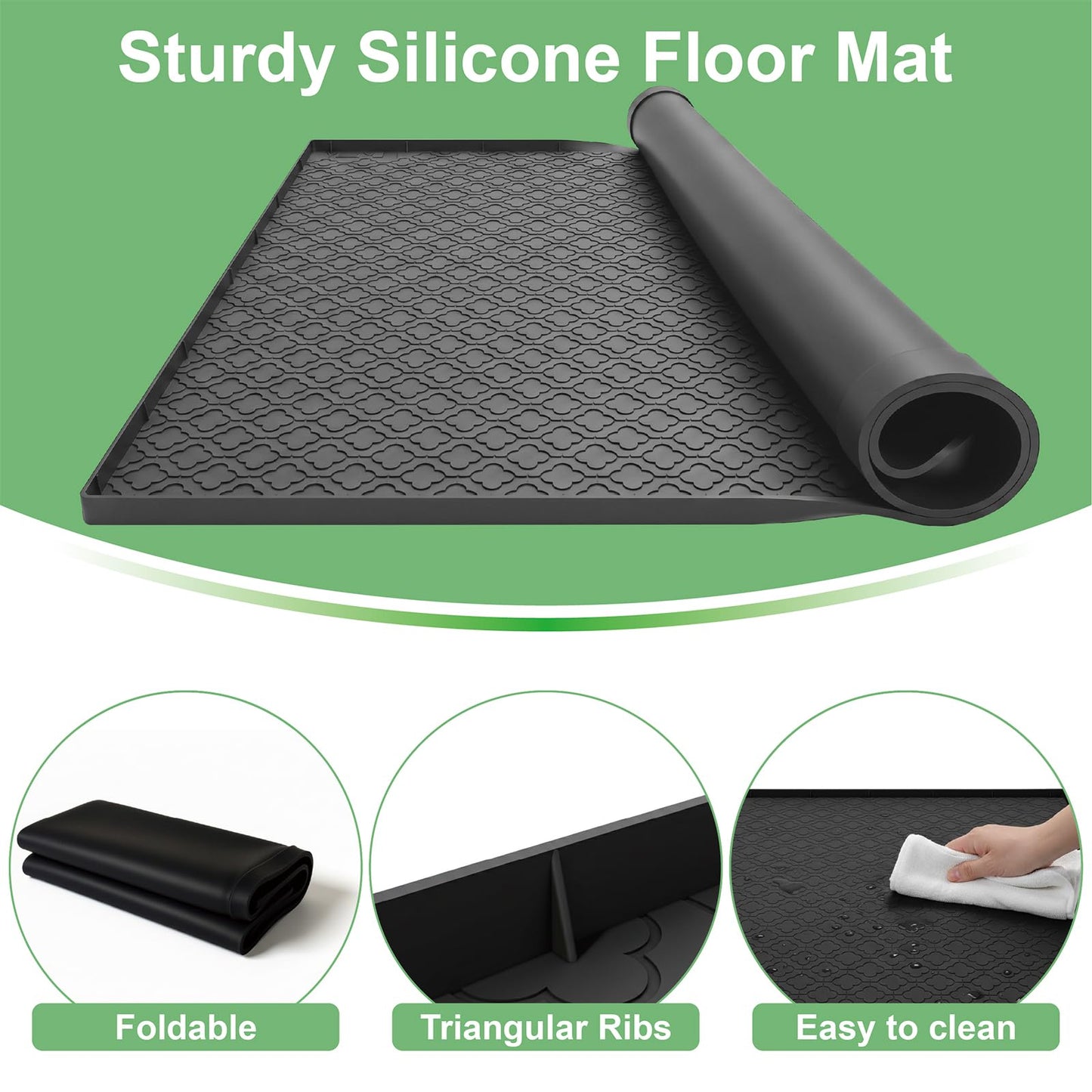 YLNJT 33x31 Inch Silicone Washing Machine Drain Pan – Fits Most Standard & Large Washers (4.0–5.0 cu. ft.), Waterproof Silicone Leak Mat, Anti-Vibration Floor Protector (Black)