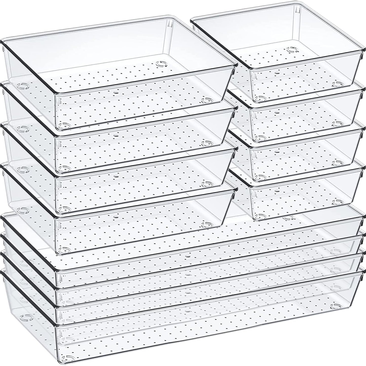 12 Pack Clear Plastic Drawer Organizer Set, Acrylic Non Slip Non Cracking Kitchen Drawer Storage Tray Large Size Divider, Multifunctional Storage for Cosmetics, Bathroom, Tools, Kitchen and Office