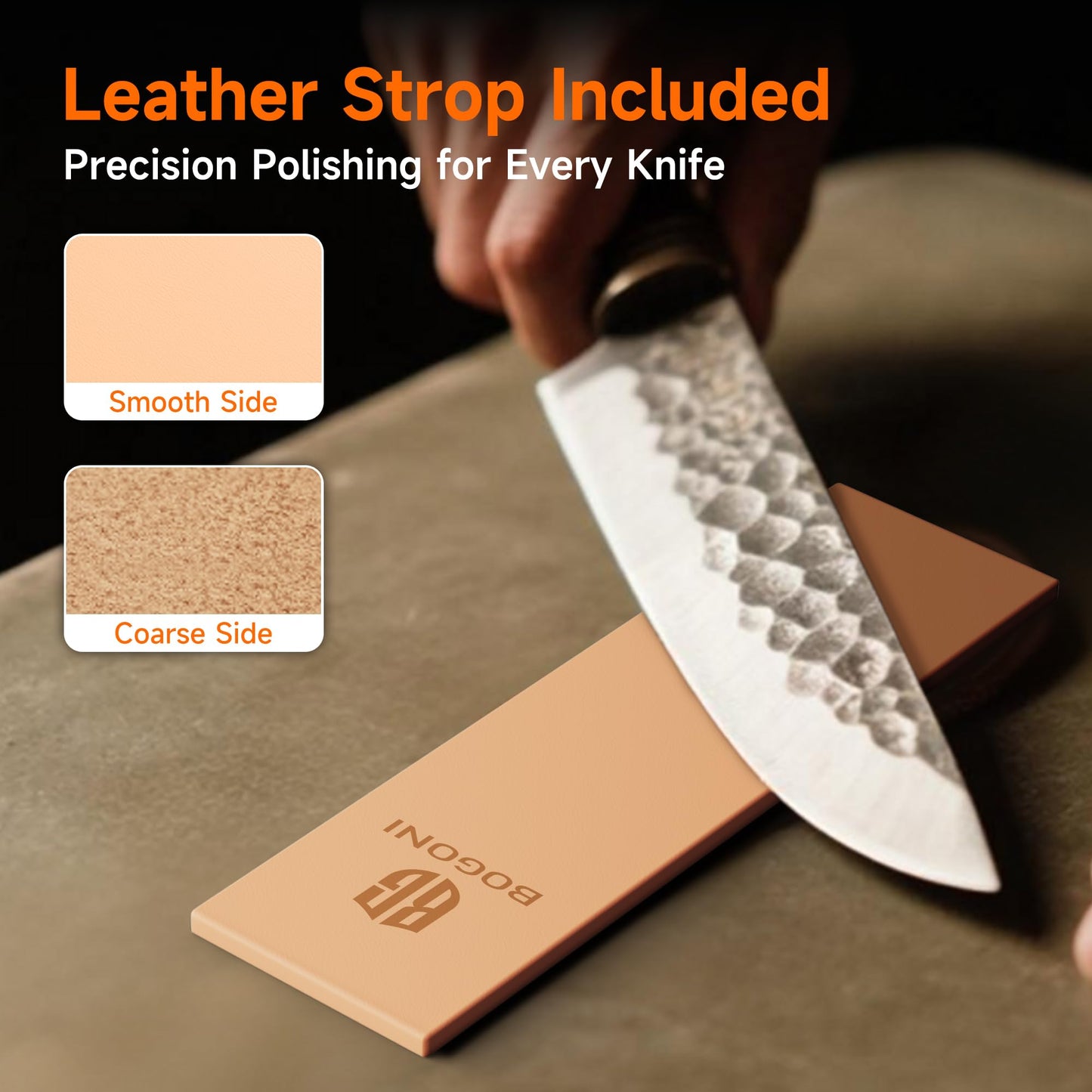 BOGONI Rolling Knife Sharpener, Diamond & Ceramic Disc, 15° & 20° Magnetic Angle, Fast & Safe for Any Hardness, Sharpening Kit for Kitchen & Pocket Knives, Razor-Sharp Edge, Leather Strop, Premium Kit