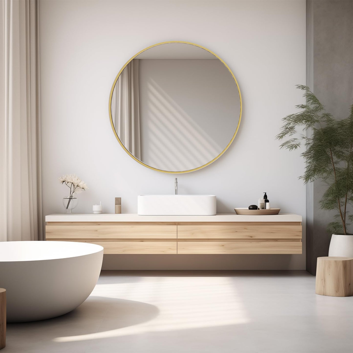 NEWBULIG Round Bathroom Mirror for Over Sink, 36 Inch Wall Mount Vanity Circle Mirror with Matte Metal Framed, Decor for Bathroom, Entryway, Bedroom, Gold