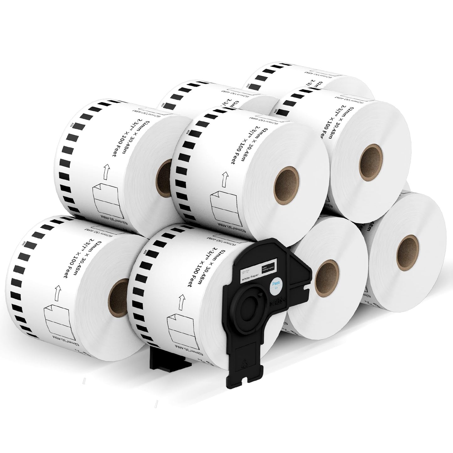 Printholic 12 Rolls Continuous Paper Label Replacement for Brother DK-2205 (2.4" X 100 Ft), Compatible with Brother QL Label Printers QL800 QL1100 (100 Ft & 1 Refillable Cartridge Frame)
