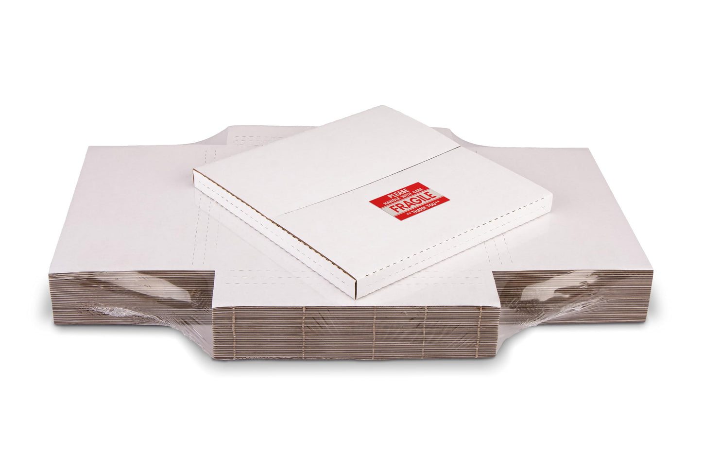 Wisaiboxl White Vinyl Record Mailers 12.8x12.8x1 inch LP Mailing Corrugated Cardboard Boxes, Easy Fold, Multi Depth Album Shipping Boxes with Fragile Stickers, 20 Pack