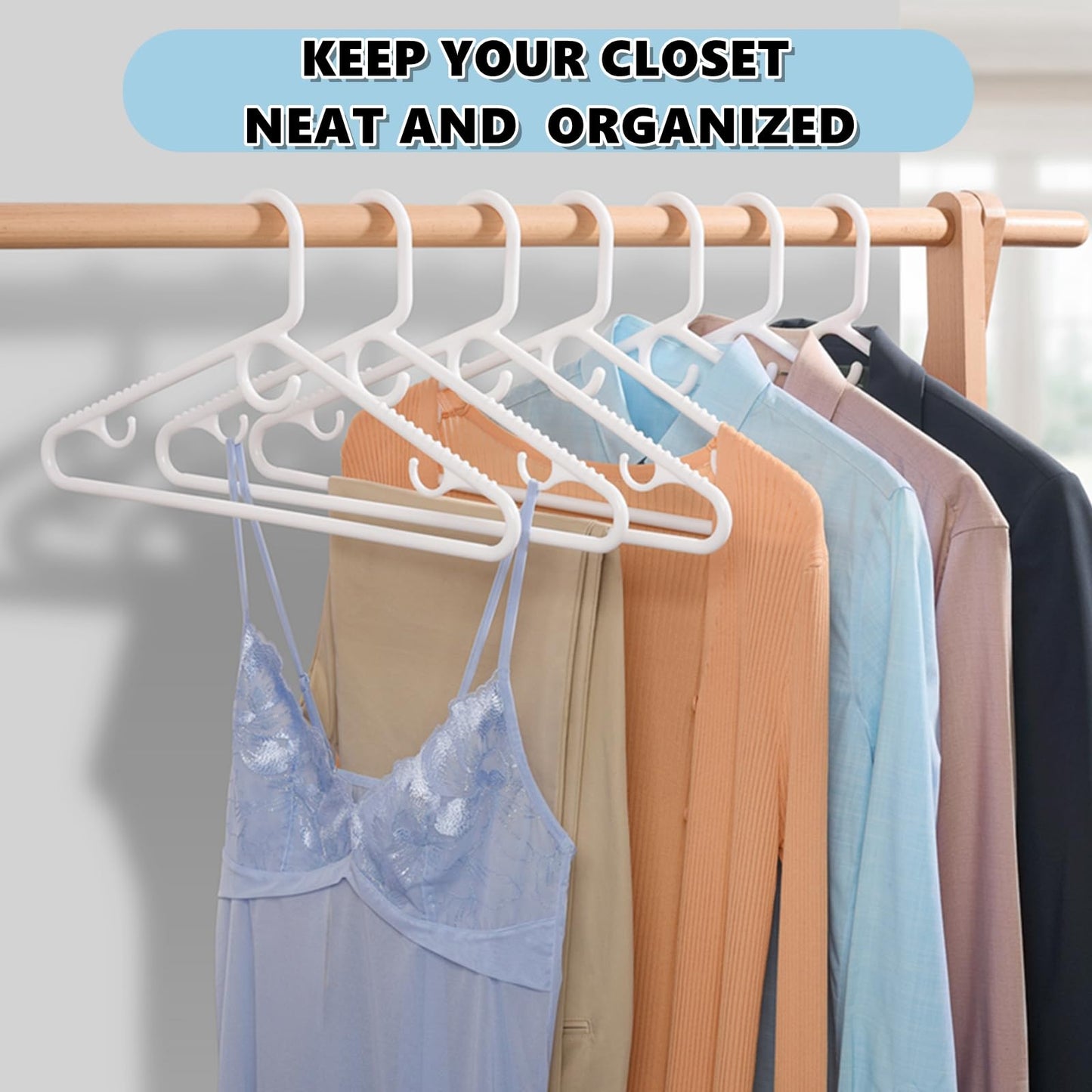 Amber Home 36 Pack Heavy Duty Plastic Hangers, Non-Slip White Clothes Hangers with Pants Bar, Thick Plastic Hangers for Closet Organization, Suit, Shirt, Coat & Jacket