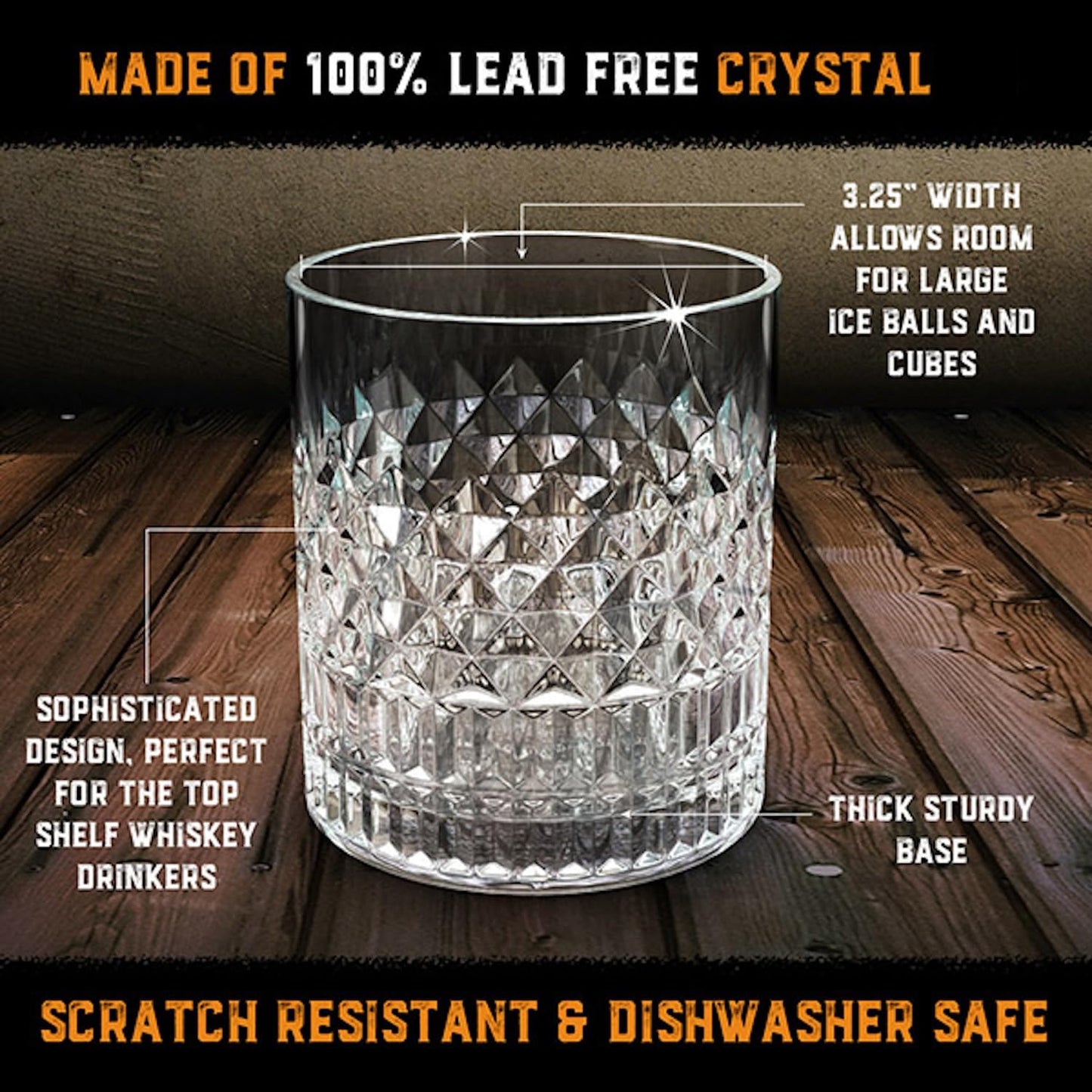 Aged & Charred Lead-Free Crystal Whiskey Glasses With Heavy Base (Set of 4) - 11 Oz Rocks Barware for Old Fashioned, Bourbon, and Cocktail Drinks - Premium Whiskey Bourbon Gift for Men
