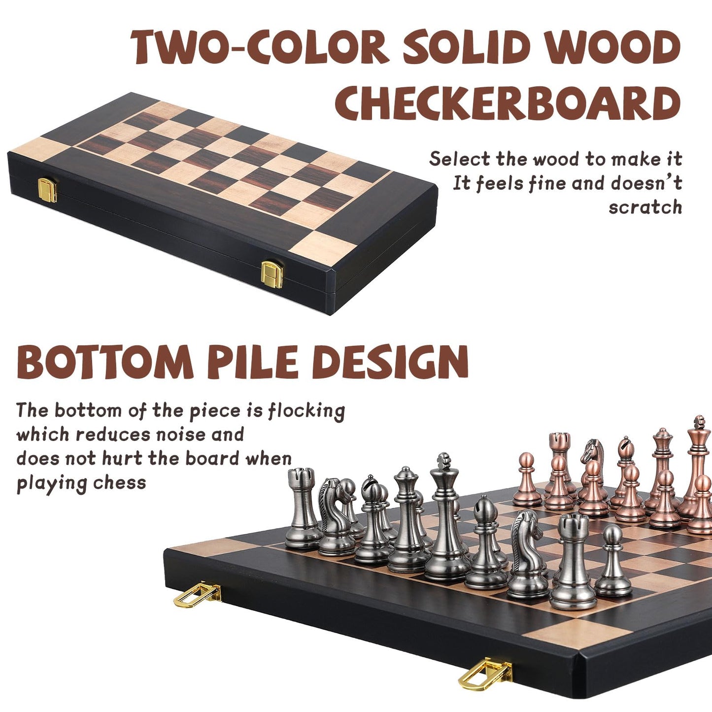 15-Inch Large Metal Chess Set for Adults and Kids with Metal Chess Pieces – Foldable Wooden Board with Storage, Portable Classic Game Set for Travel & Home, Elegant Gift for Chess Enthusiasts