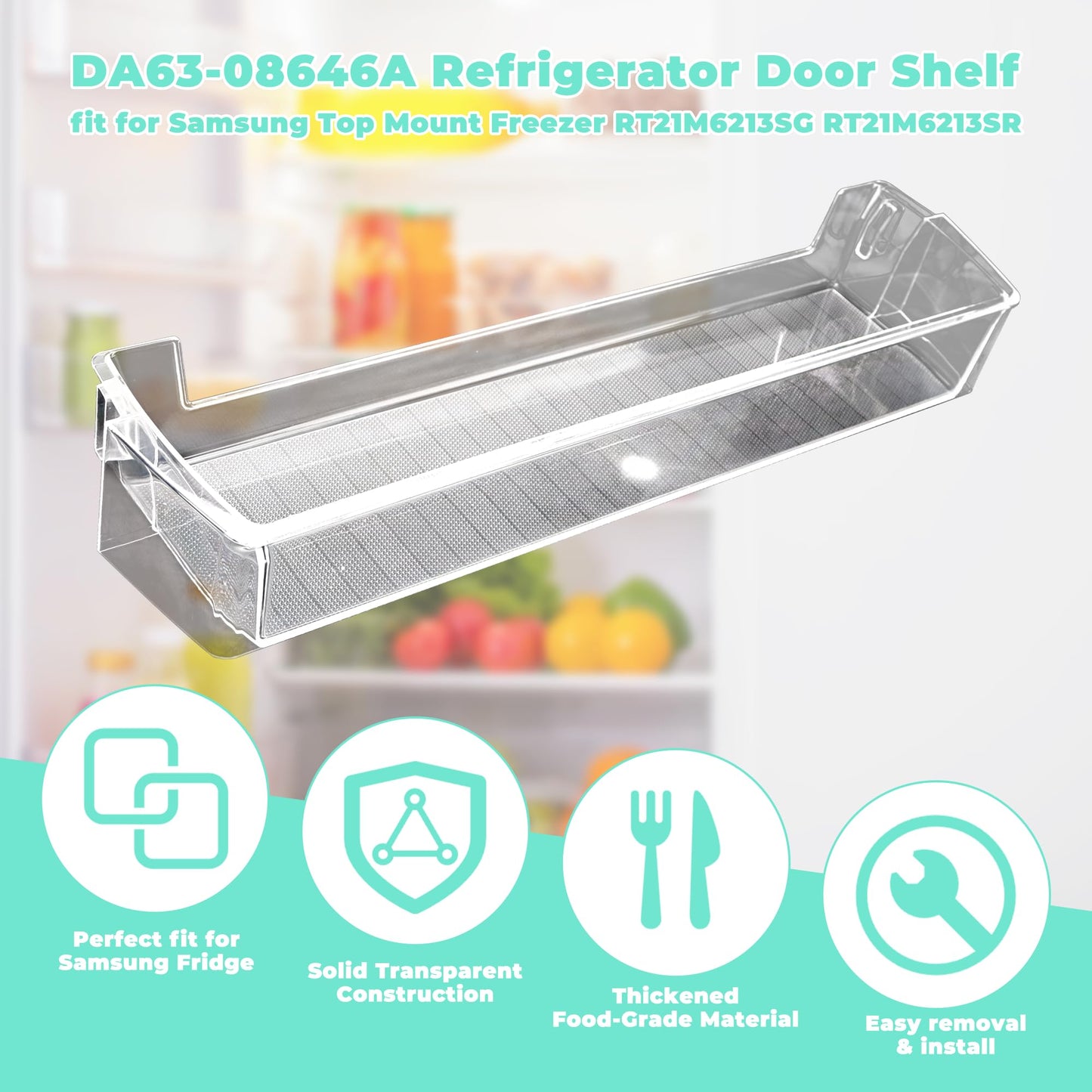 RT21M6213SR/AA Door Shelf fit for Samsung,DA63-08646A fit for Samsung Refrigerator Door Bin RT21M6215SG/AA RT21M6215WW/AA RT21M6213SG/AA RT21M6213WW/AA RT21M6215SR/AA AP6241329 prime&swift