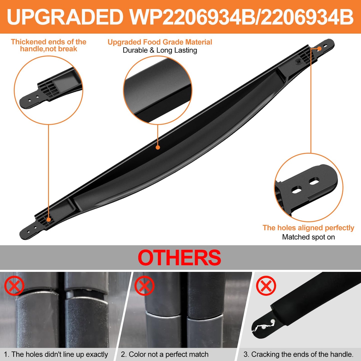 Upgraded WP2206934B Refrigerator Door Handle Compatible with Whirlpool, Kenmore Refrigerator Door Handle Replacement Parts 2206934B Refrigerator Handle Replacement, Reinforced Fridge Door Handle Black