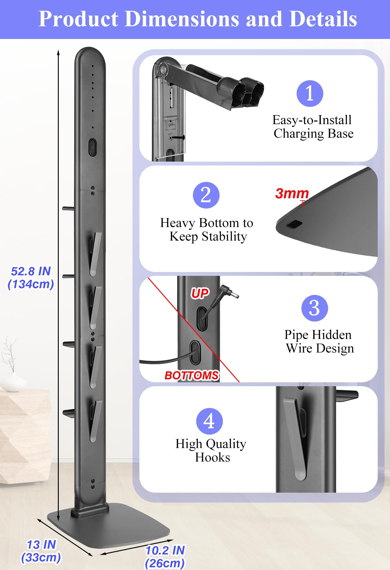 Haturi Premium Vacuum Stand for Dyson Gen5 V16,V15 V12 V11 V10 V8 V7 V6, Metal Attachment Holder with 4 Hooks & 4 Shelves, Hidden Cord Design, Space-Saving Storage Organizer for Dyson Cordless Vacuums