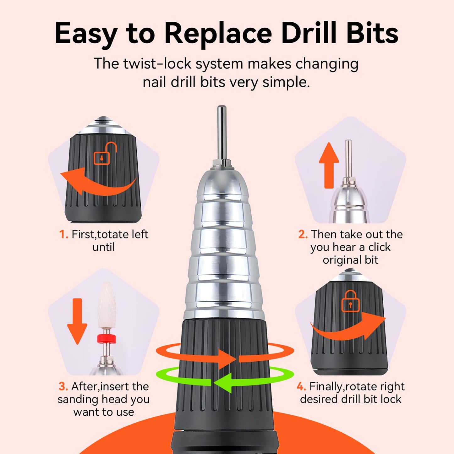 Makartt Nail Drill Handpiece for Up200 Machine:Professional Electric File Remove Gel Polish Poly Nail Gel Black B-05 Removing for Removing Acrylic Nail Polish Acrylic Nail Tools