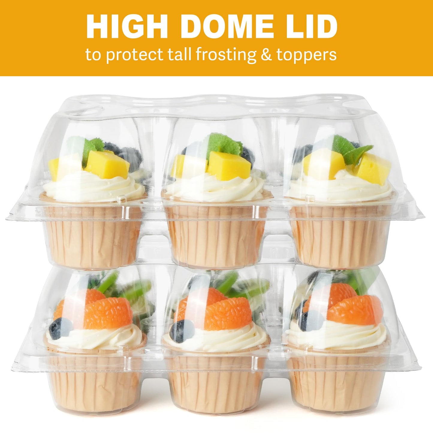 LotFancy (6 Count x 40 Sets) Cupcake Containers, Half Dozen Clear Cupcake Boxes, Thick Plastic Muffin Holders with Detachable Tall Dome Lid, Disposable Cupcake Carriers, BPA Free, Standard Size