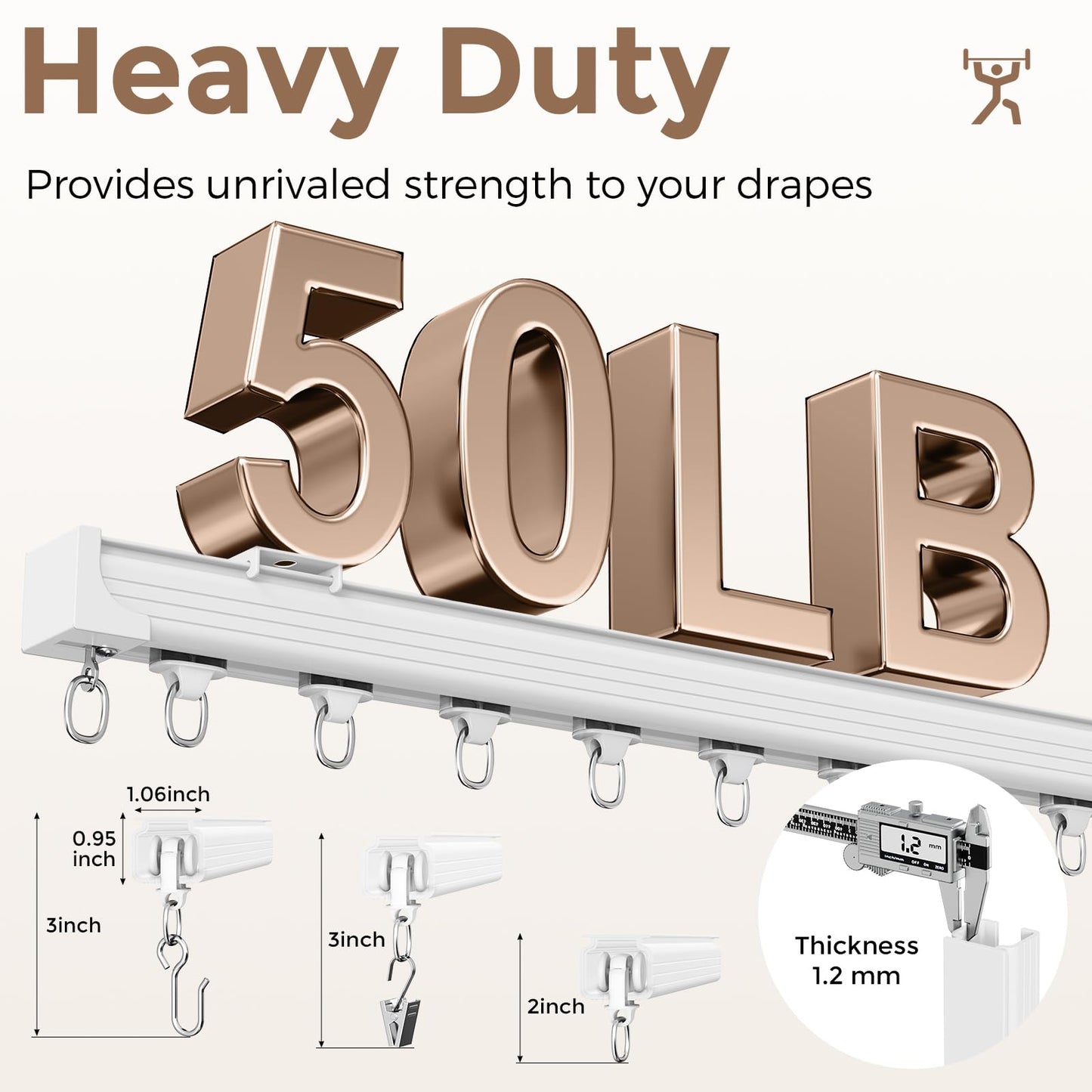 Ceiling Curtain Track 6–9 ft White - Heavy Duty Ceiling/Wall Mount Curtain Rail/Rod System, 30 Quiet-Glide Rollers, 30 Hooks, 30 Clips, Room Divider for Living Room, Bathroom or Hospital