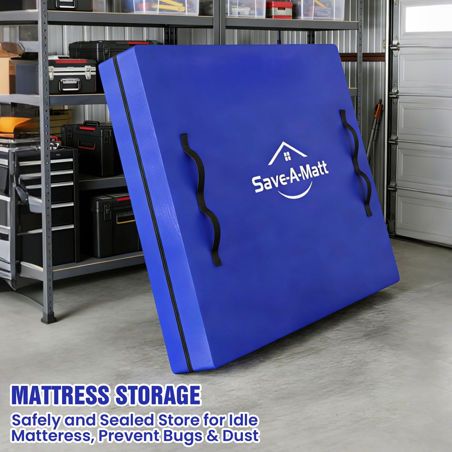 SaveAMatt Mattress Bags for Moving - Extra Thick & Durable Queen Mattress Cover for Moving - Reusable Waterproof Tarp Mattress Protector with Heavy Duty Handles (82’’x63’’x15’’ Queen Size)