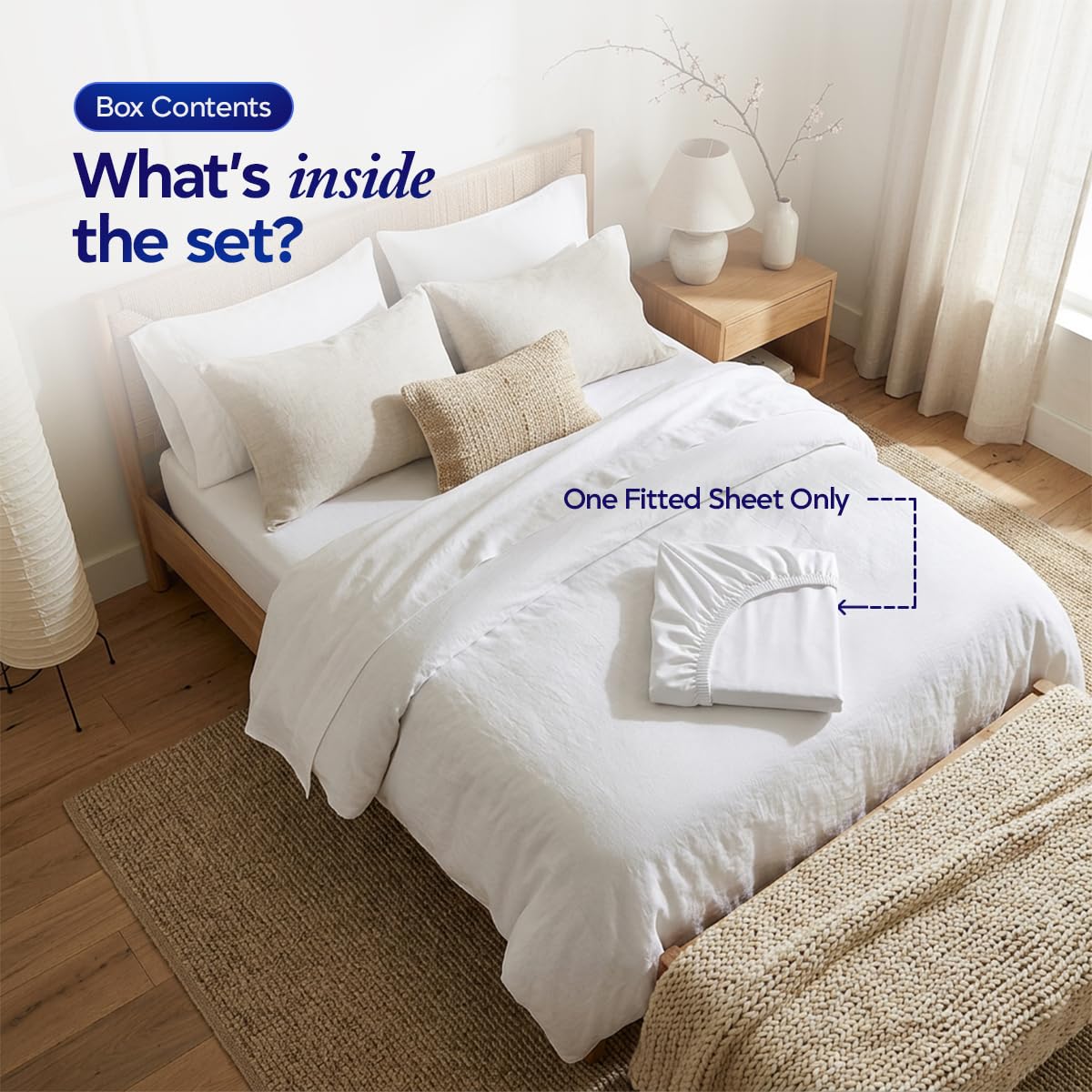 100% Egyptian Cotton Fitted Sheet Only - 1000 Thread Count Cotton Fitted Sheet, Soft, Durable, Cooling 16" Deep Pocket Sateen Weave Bottom, Luxury Hotel Quality (White, Queen)