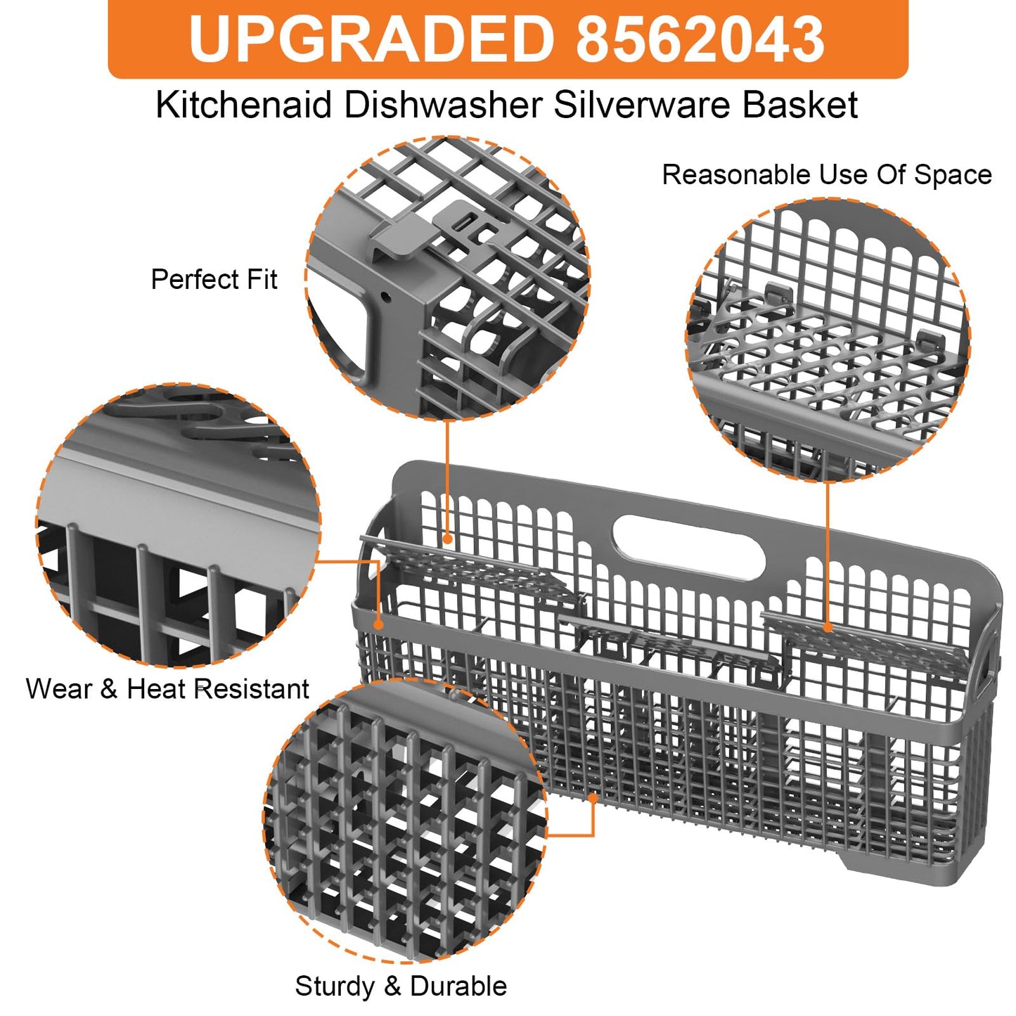 UPGRADED 8562043 WP8562043 Universal Dishwasher Silverware Basket For Kitchenaid Dishwasher Utensil Basket Kitchen Aid Dishwasher Silverware Basket, Whirlpool Dishwasher Basket, Kenmore Utensil Basket