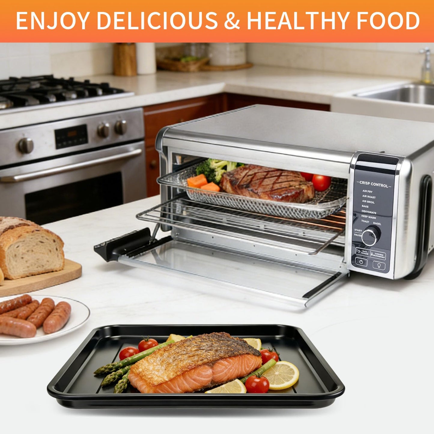 GWY 3 IN 1 Air Fryer Accessories For Ninja Foodi 8 in 1 SP101 Digital Countertop Oven, 13.4''*13.4'' Stainless Steel Air Fryer Accessories Roasting Steamer Grill Racks Baking Tray，Dishwasher safe
