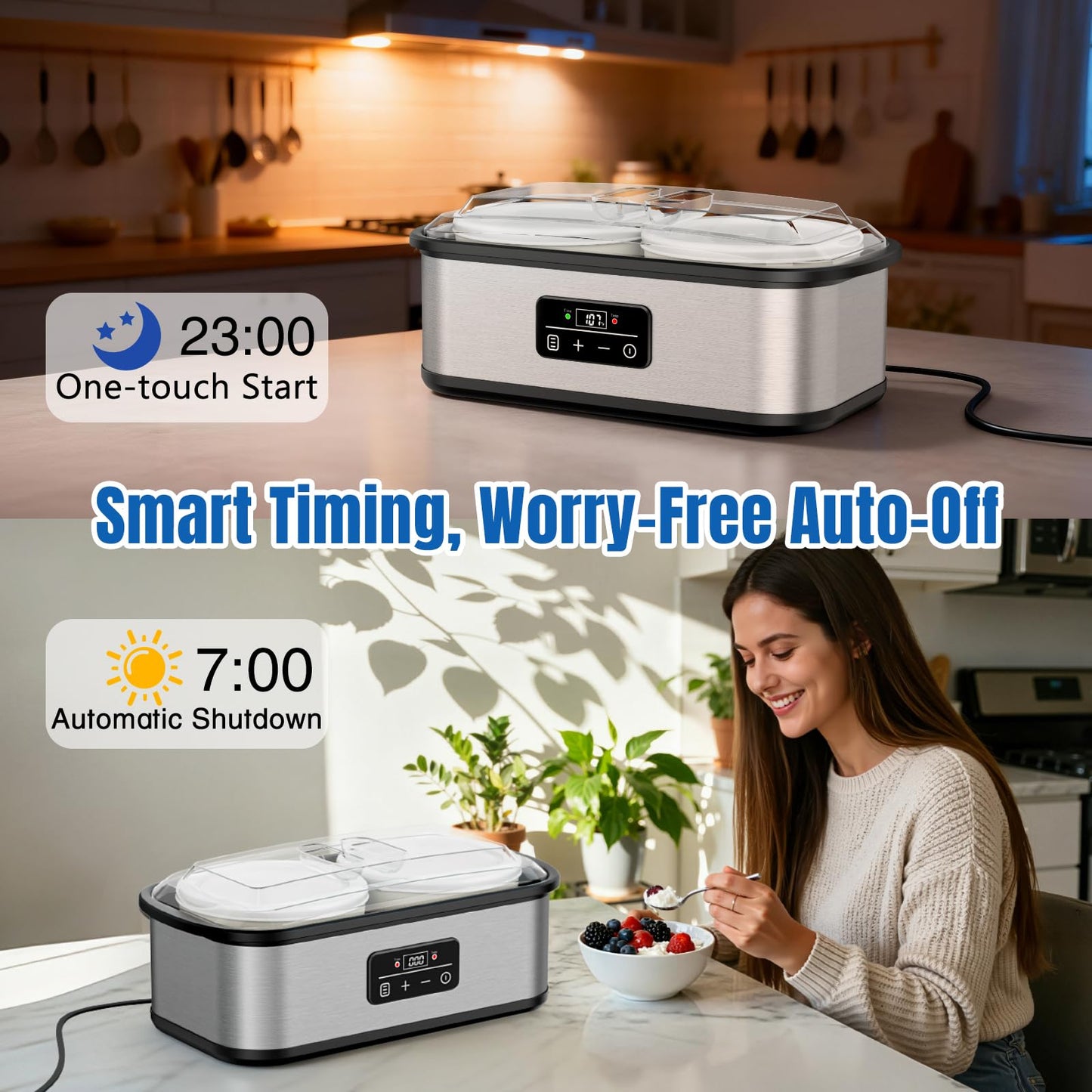 Yogurt Maker with 8 Glass Jars, Yogurt Maker Machine with Adjustable 1-48H Time & Temp Control, Make Healthy Yogurt with Full Probiotics