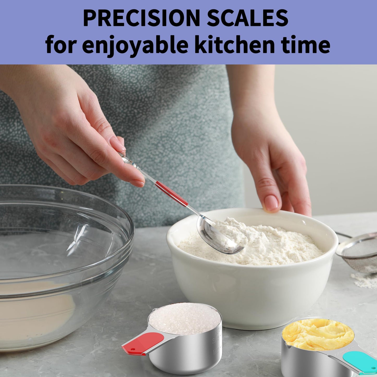 Minteem Magnetic Measuring Cups and Spoons Set, 5 Stainless Steel Measuring Cups for Dry and Liquid Ingredients, 7 Magnetic Measuring Spoons, 3 Plastic Measuring Cup with 1 Measuring Conversion Chart