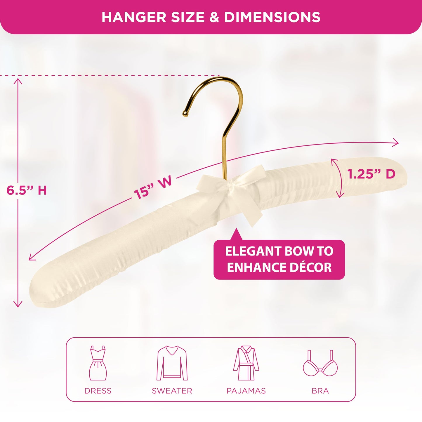 Premium Padded Hangers for Women’s Clothing - Set of 12 Non-Slip Fabric Hangers for Sweaters, Dresses, Coats, Wedding & Bride Hanger, Ivory