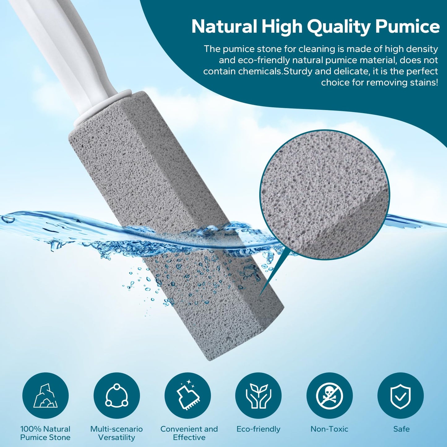 Emycool Pumice Stone Toilet Bowl Cleaner, 12 Pack Toilet Pumice Stone with Handle for Toilet Cleaning, Bathtubs, Sinks, Swimming Pools, Grills