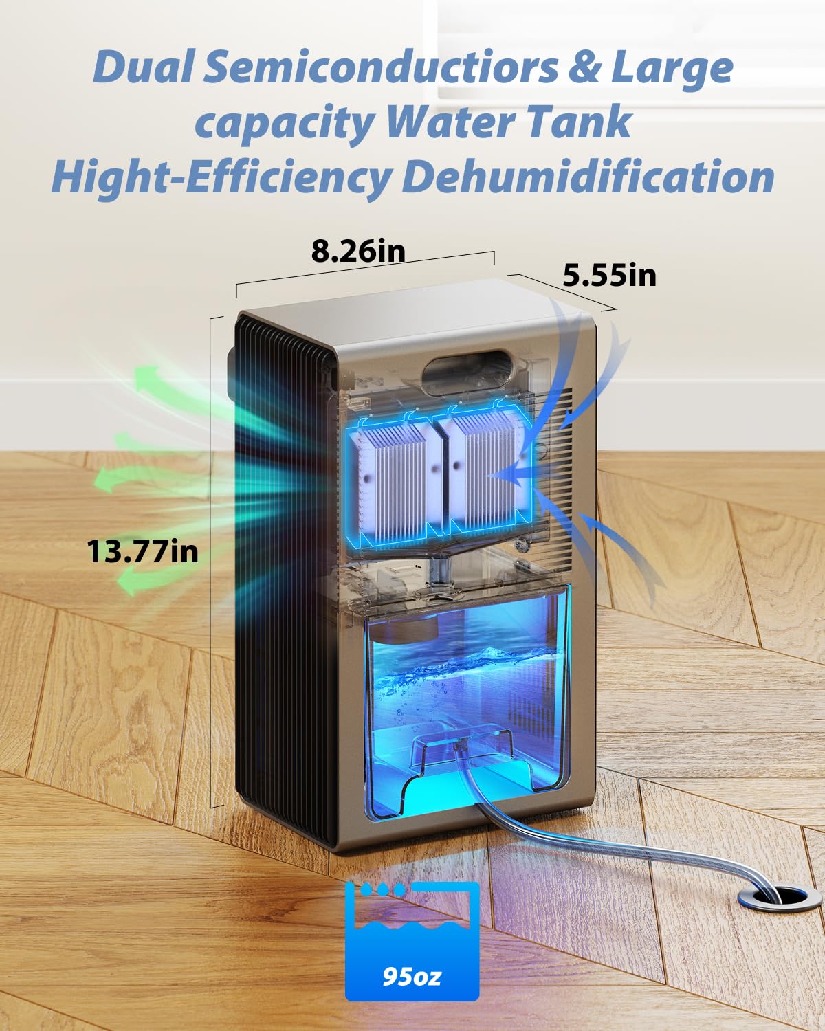 Dehumidifier, 95 OZ Dehumidifiers for Home (800 sq.ft), Quiet Small Dehumidifiers for Bedroom Bathroom Basements Closet RV, Auto Shut Off, Two Working Models and 7 Colors LED（Gery）