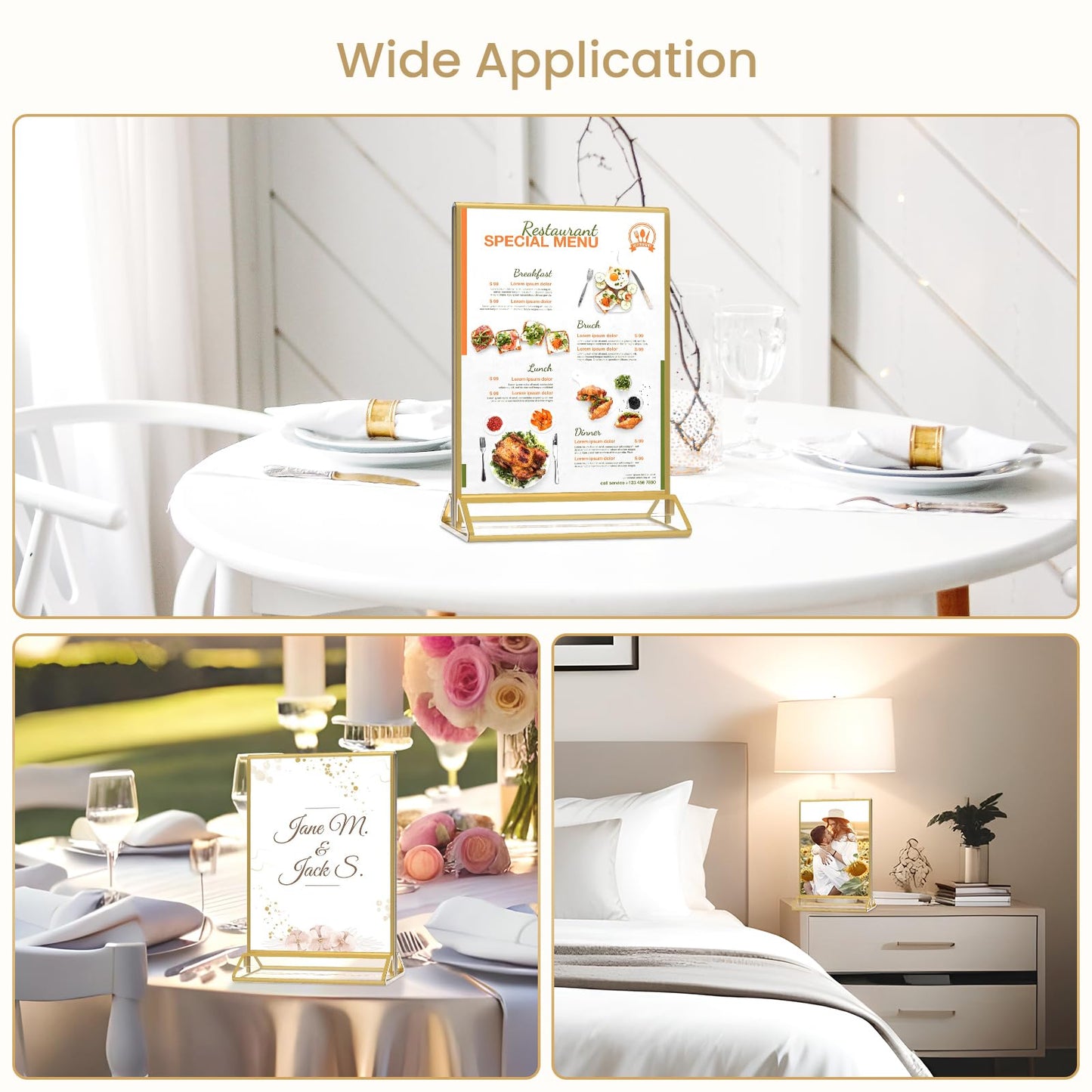 Smarpau 8.5x11 Gold Acrylic Sign Holder, 8 Pack Vertical Double Sided Gold Table Number Holders, Clear Picture Frame Menu Display Stand for Wedding Reception Party Banquet Home Office Restaurant