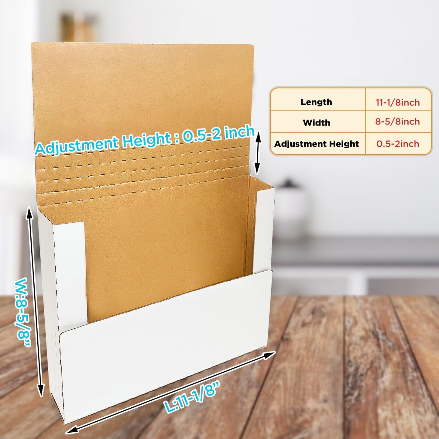 50 Pack, Wonfer Letter Size Corrugated Mailer, 11 1/8 x 8 5/8 x 2'', Easy-Fold Shipping Box, White,Height Adjustable,Literature mailer,Comic book mailer