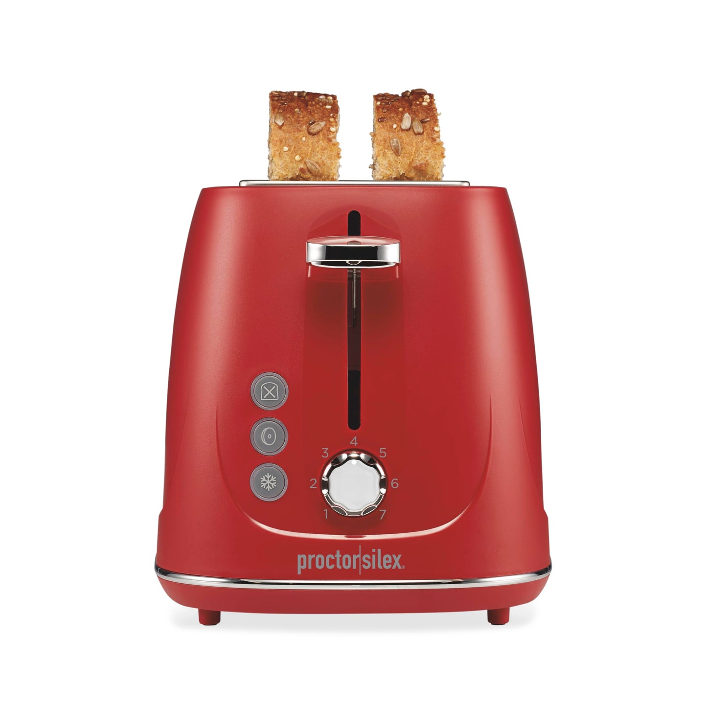Proctor Silex Plastic 2 Slice Toaster, Bagel, Defrost & Cancel Buttons, Browning Control With 7 Shades, Auto Shutoff, Slide-Out Crumb Tray, Red (22661)