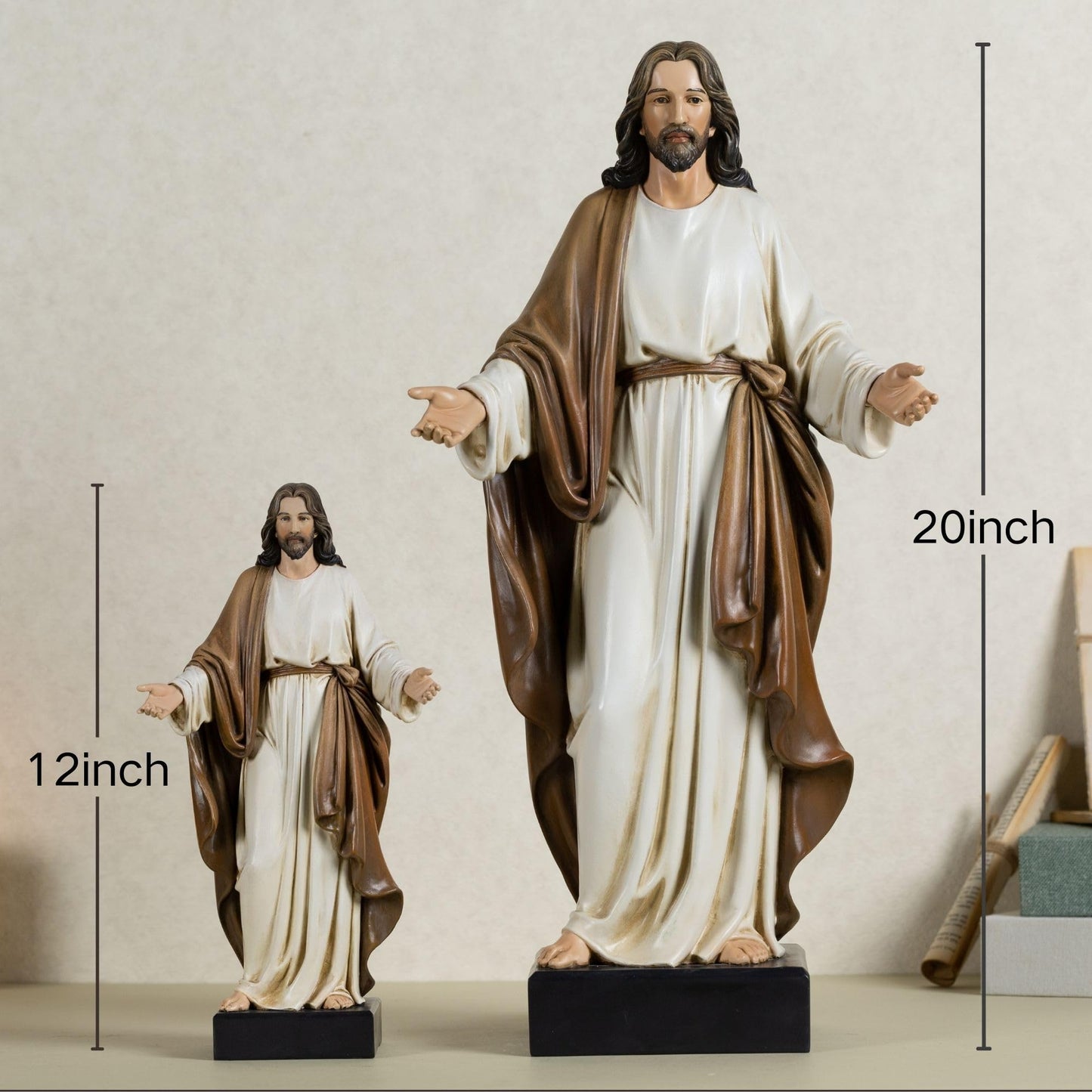 ShineOnAngel 12inch Jesus Statue Hand Painted Jesus Christ with Open Arms Religious Home Decor Resin Sculpture Christian Home Décor