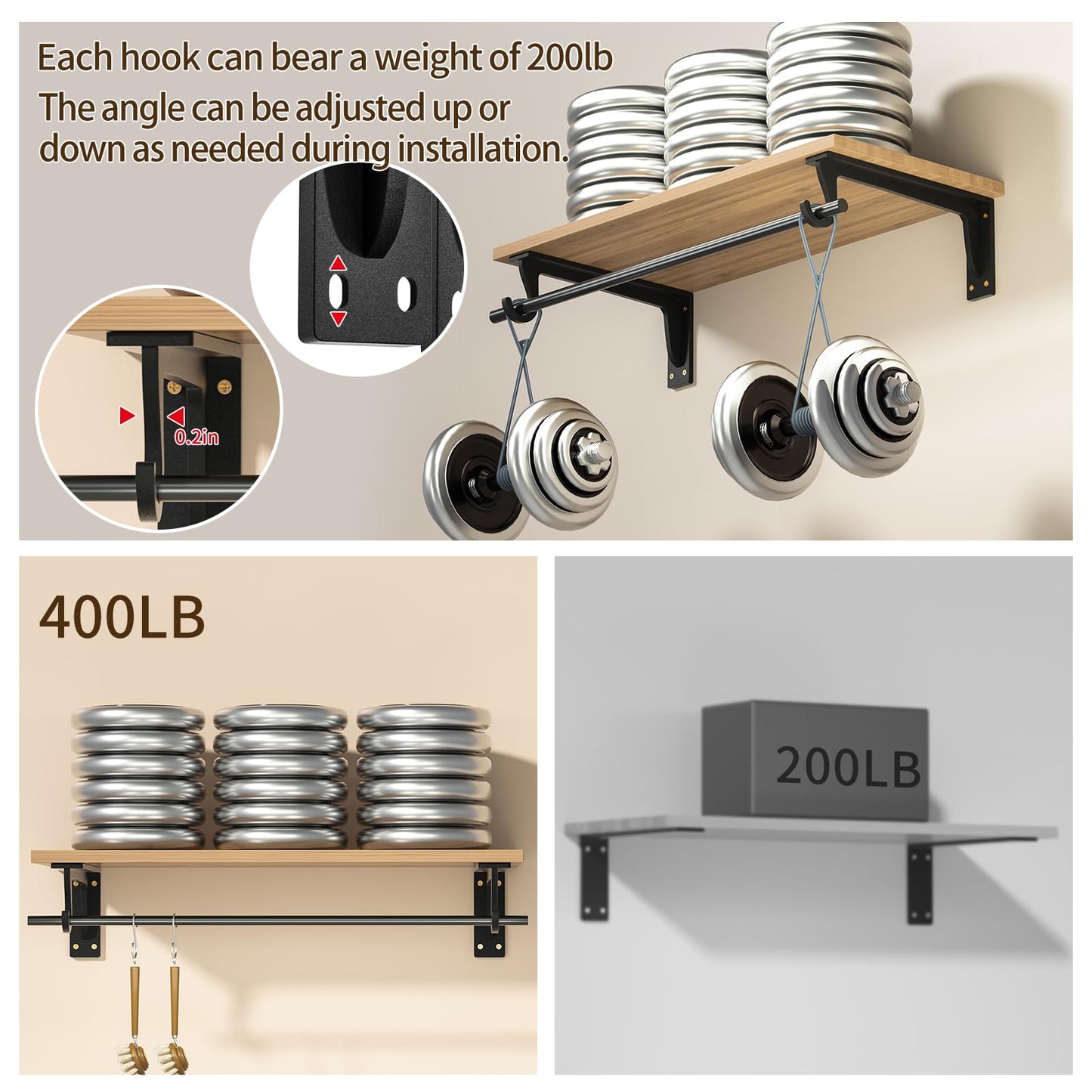 Closet Rod Brackets Heavy Duty Support 400 lbs WYGWP 10 inch Wall Mounted Closet Shelf Brackets with Rod Holder for Closet, Bathroom and Kitchen (4pack Black)