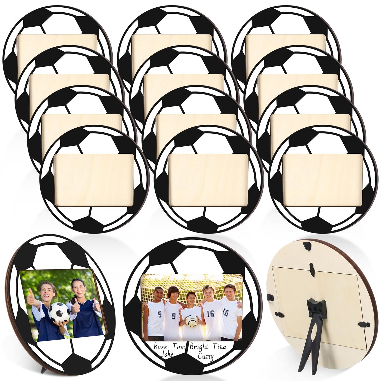 Qunclay 12 Pcs Soccer Picture Frame Wooden Photo Soccer Frame Sport Picture Tabletop Gifts for Athlete Coach Team Sports Party, Display 4'' x 6'' Photos