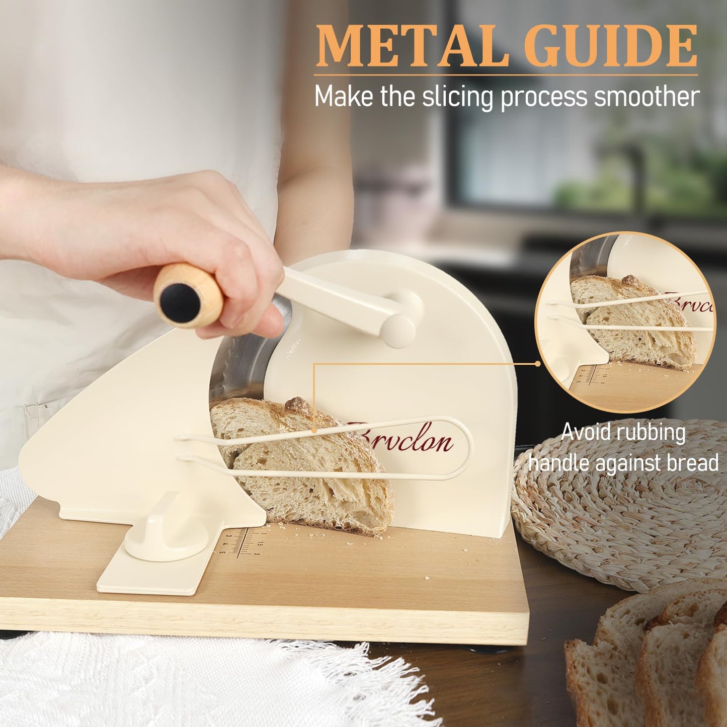 Manual Bread Slicer for Homemade Sourdough Bread, Adjustable Thickness&Metal Guide, Hand Crank Bread Slicer with Scale Line and Suction Cup, Sharp Blade, Suitable for Sourdough Bread, Etc