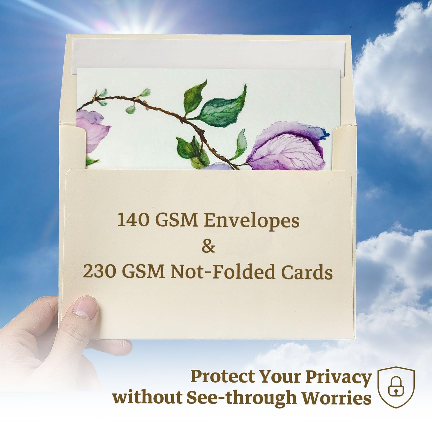 Goefun Cream Blank Flat Note Cards and Envelopes (NOT FOLDED), 5x7 Flat Cream Cardstock and A7 Envelopes Self Seal 100 Pack for Wedding, Invitations, DIY Postcards, Thank You Cards & All Occasion