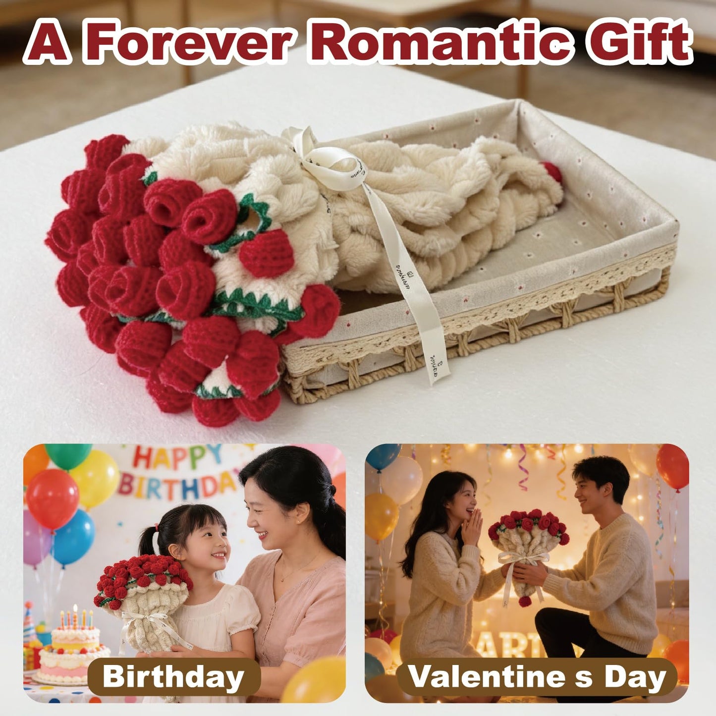 SoffMoiis Rose Flowers Bouquet Blanket, Plush Flannel Rose Bouquet Throw Blankets Gifts for Mother's Day, Birthday, Valentine'Day, Home Decor, Bed, Sofa (59 Inches)
