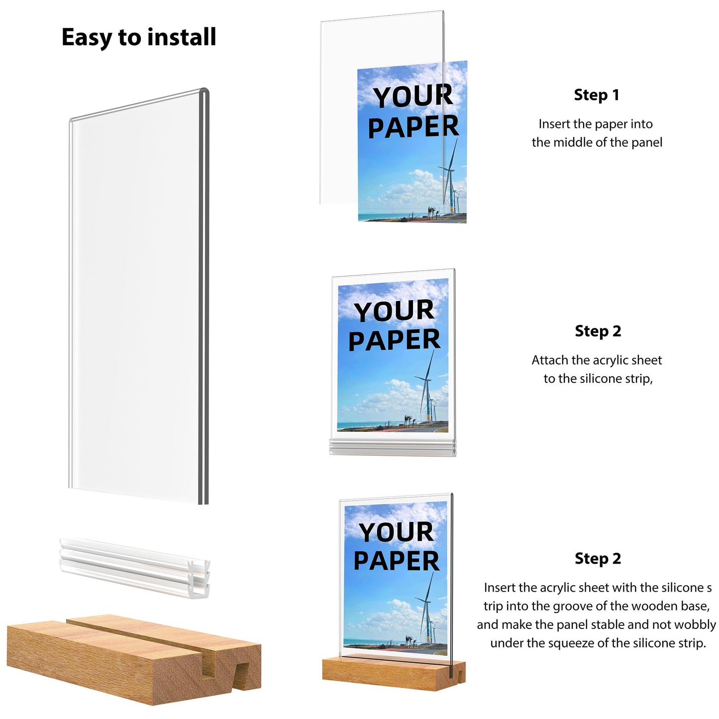 YEEON 8.5x11 Inch Acrylic Sign Holder with Wooden Base, Desktop Display Stand (8.5x11 5Pack)