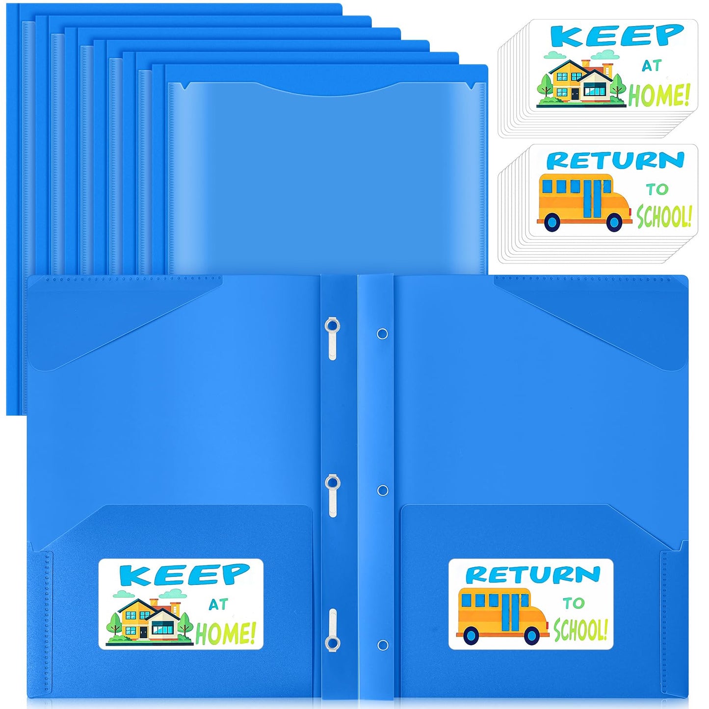 Henoyso 24 Set Take Home Folders with Clear Front Pocket, School-to-Home Communication Folder Bulk for Back to School Classroom, Heavy Duty Plastic Parent-Teacher Homework Folders (Blue)