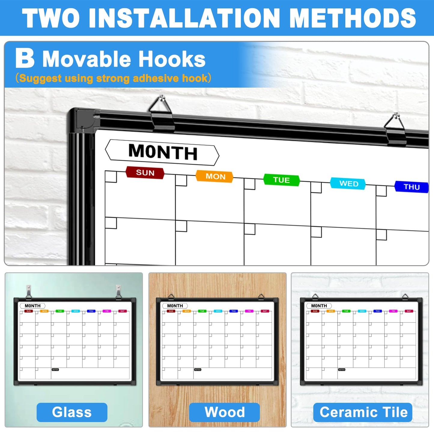 CALENBO Calendar Whiteboard for Wall 24" x 18", Monthly White Board Calendar Dry Erase with Black Aluminum Frame, Dry Erase Board for Office Home and School