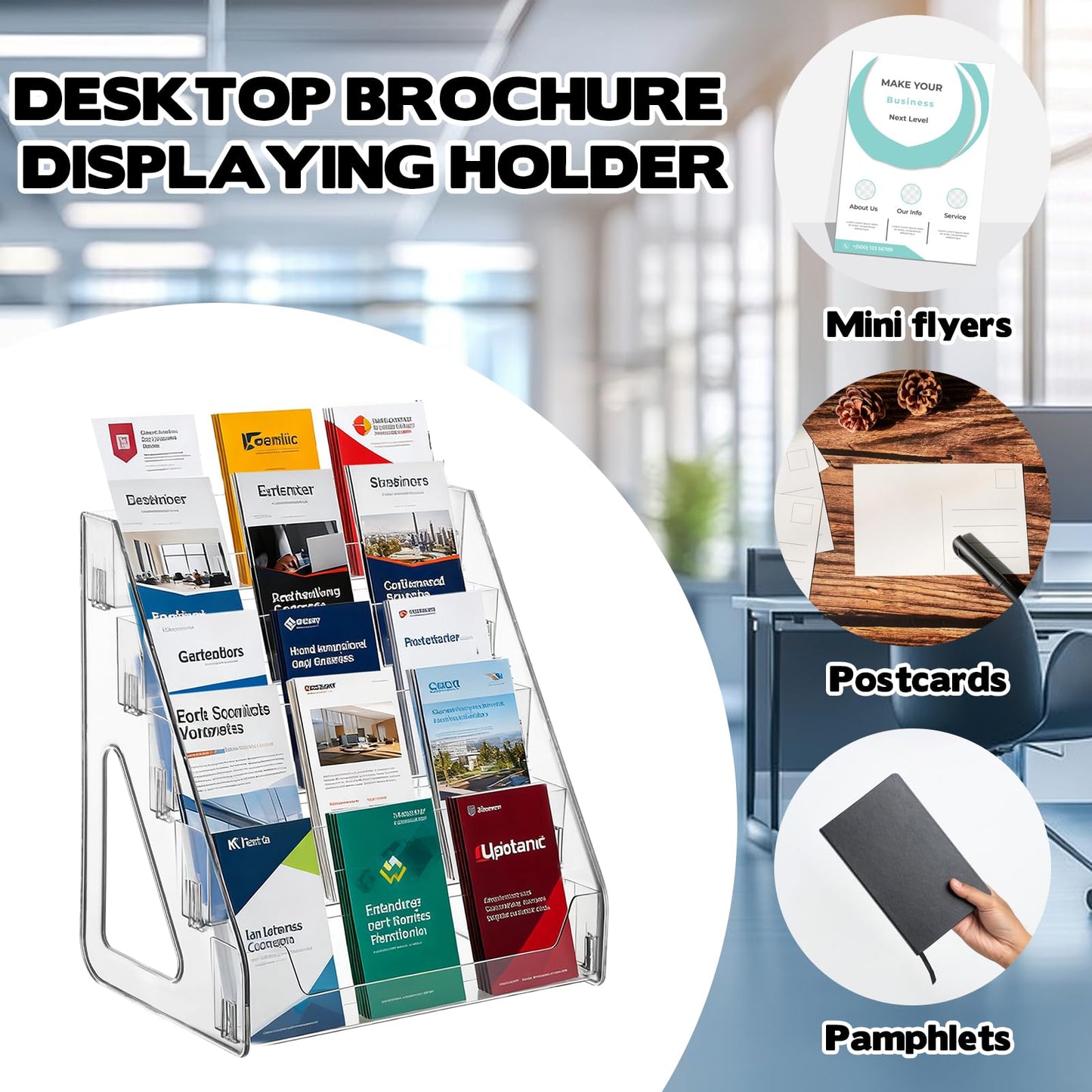 YEXEXINM 2 Pack 5 Tier Brochure Holder 12x13 Inch Acrylic Literature Display Stand Holds 3 Brochures in One Row Clear Pamphlet Holder Display Stand for Flyers Booklets Table Signs Office Store Home