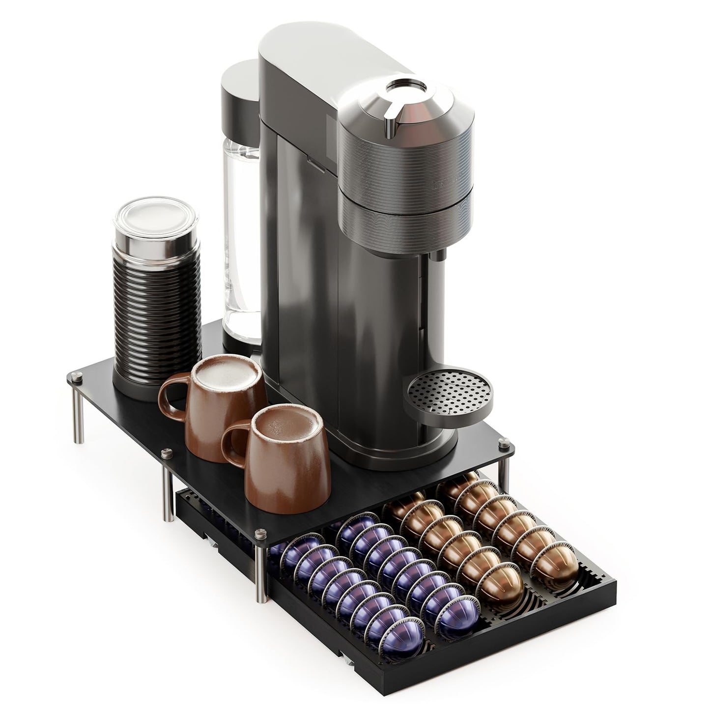 SpaceAid Bamboo Coffee Pod Holder Drawer Storage Compatible with Nespresso Vertuo Capsules, Coffee Station Accessories Holder Organizer Tray Compatible with 40 Big or 56 Small Pods, Black