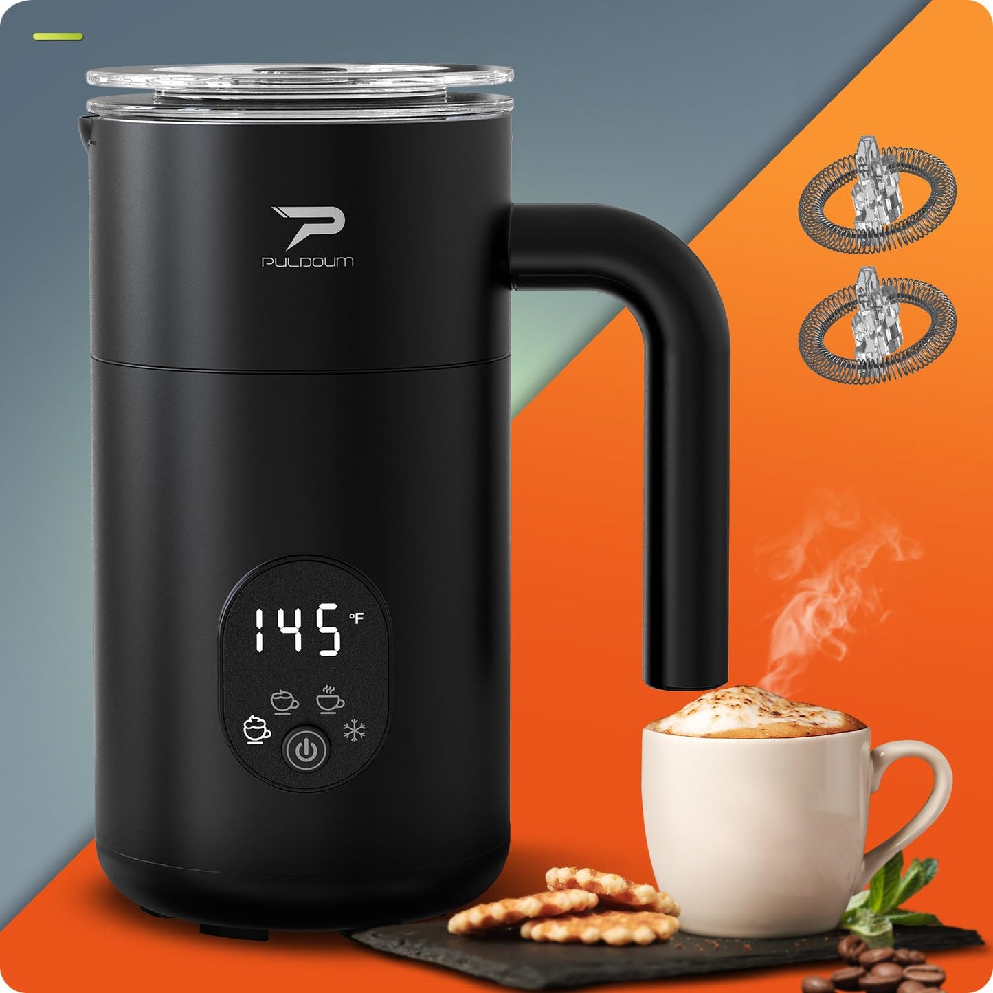 Milk Frother and Steamer 4 in 1 Automatic Coffee Steamer Frother, 11.8OZ / 350ML Warm and Cold Foam Frother for Coffee,Latte, Cappuccino, Macchiato, Hot Chocolate (Black)