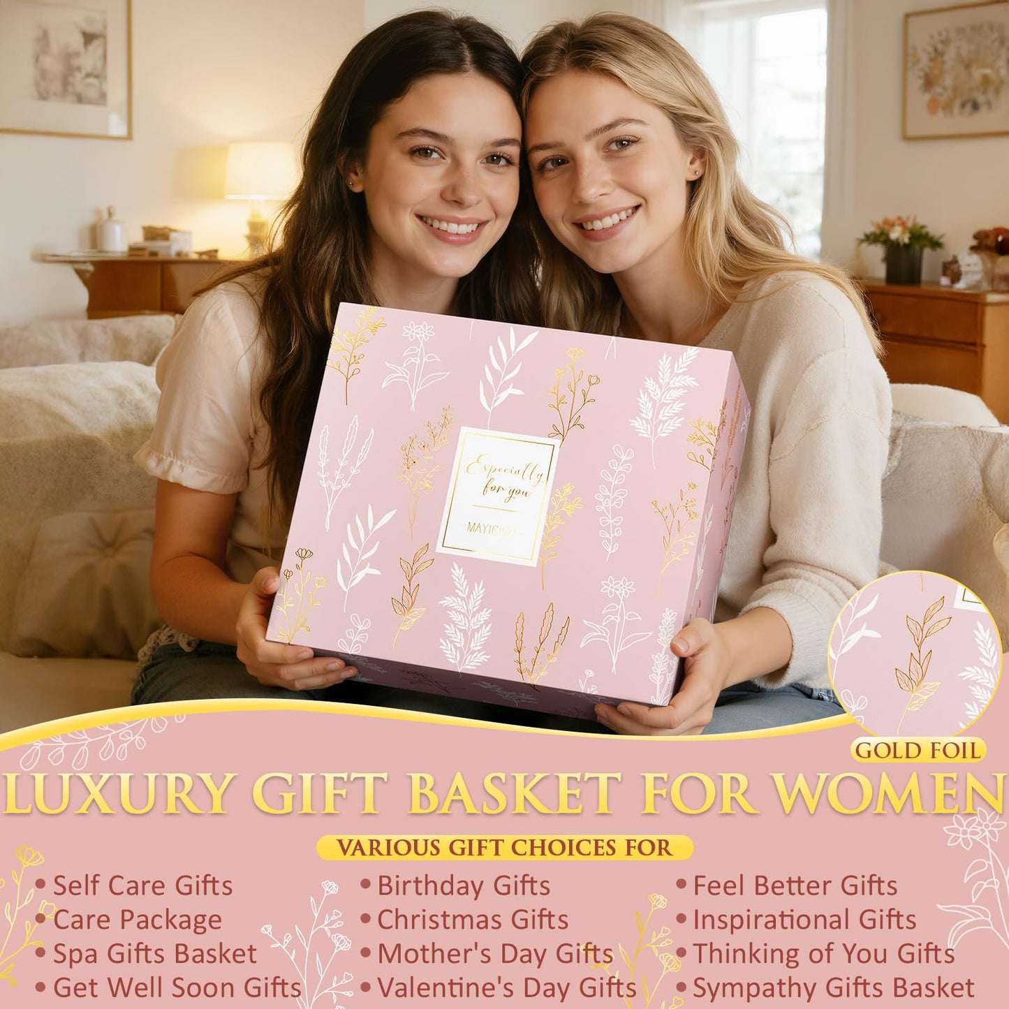 Birthday Gifts for Women Self Care Package Get Well Soon Gift Baskets, Thinking of You Sympathy Gift Set w/ Crochet Flower Bouquet, Unique Christmas Spa Gifts for Women Mom Her Best Friend Sister Wife