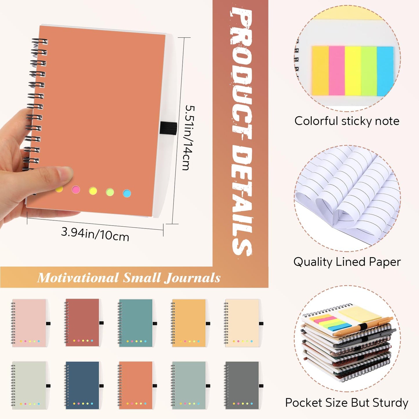 Chuangdi 20 Sets Lined Spiral Notebooks with Sticky Notes and Bamboo Pens, End of School Year Gifts for Office Teachers Staff, Boho Notebook with Pen Bulk for Graduation Gift Back-to-school (Ethnic)